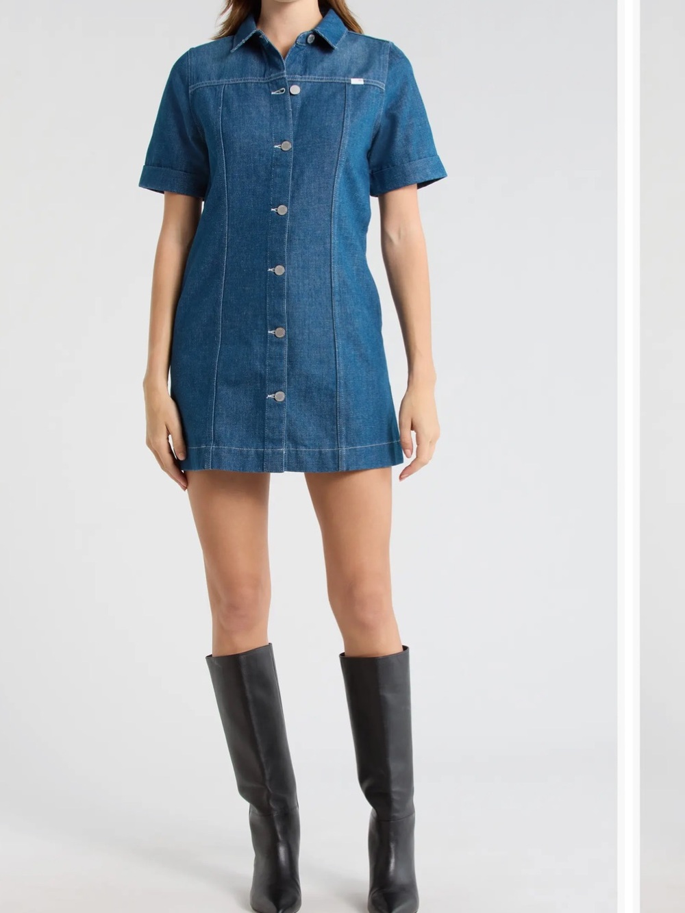 AG Adriano Goldschmied Short-Sleeve Denim Mini Dress